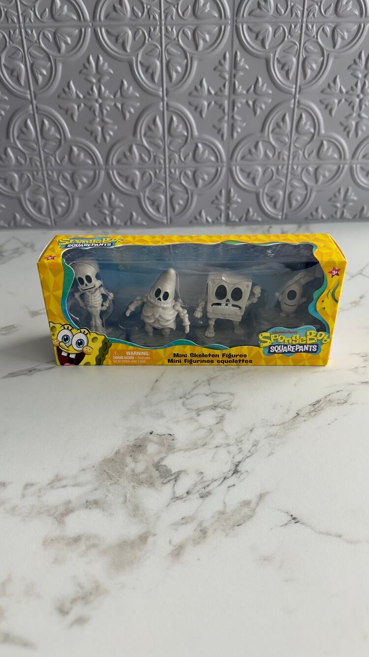 SpongeBob SquarePants Mini Skeleton Figures 4-Pack Halloween Toys NEW